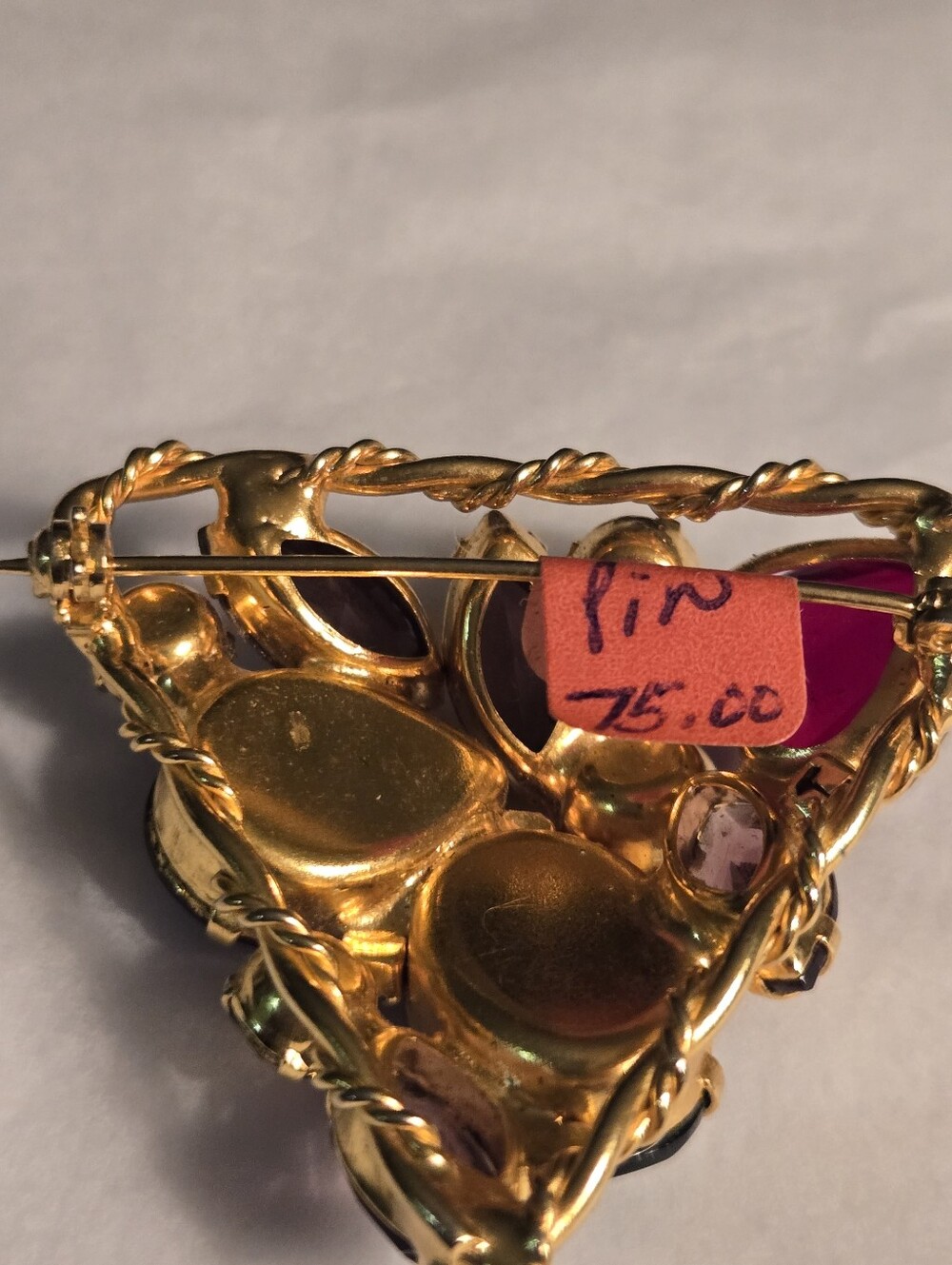 Vintage 1950s-60s Multicolor Statement Brooch Pin Gold Tone Faceted Glass Stones - Picture 8 of 14